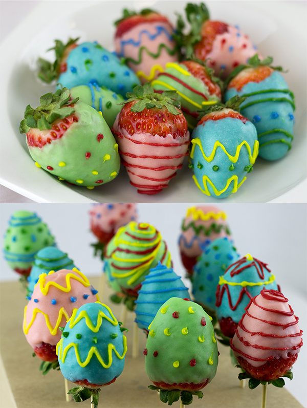 Easter Strawberries in bowl and on sticks